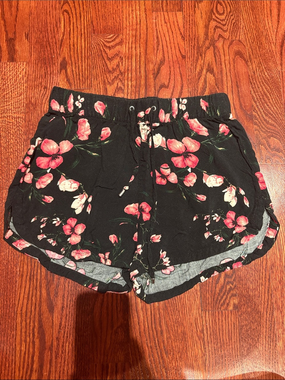 Women’s Black Floral Drawstring Shorts